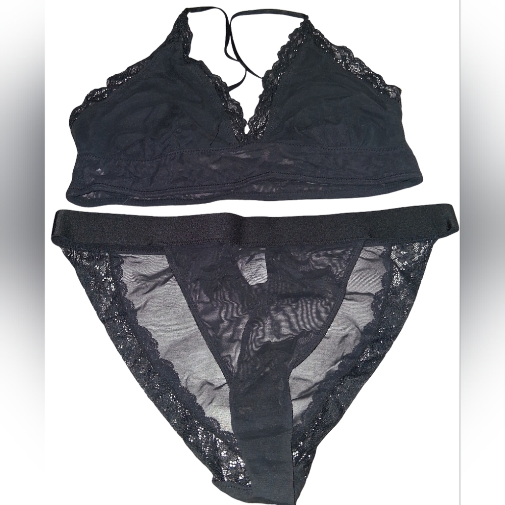 Clothes: Black Mesh Lingerie Set (Large)